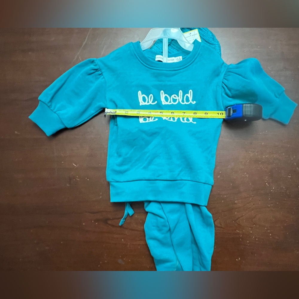 Mothers promise‎ teal blue 3/6 mth jogging outfit w/ hat cute BNWT b bold b kind
